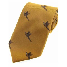 Soprano Gold Luxury Silk Tie With Flying Pheasant Design