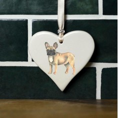 Fawn French Bulldog Hanging Ceramic Heart