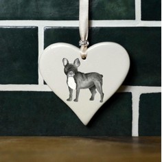 Black French Bulldog Hanging Ceramic Heart