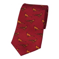 Soprano Red Silk Country Tie With Small Pheasant Design
