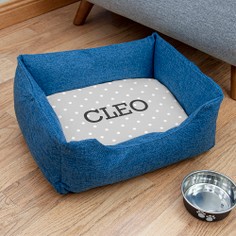 Personalised Blue Dog Bed With Grey Spots