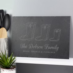 Personalised Welly Boot "Family of Three" Slate Placemats - Set of 6