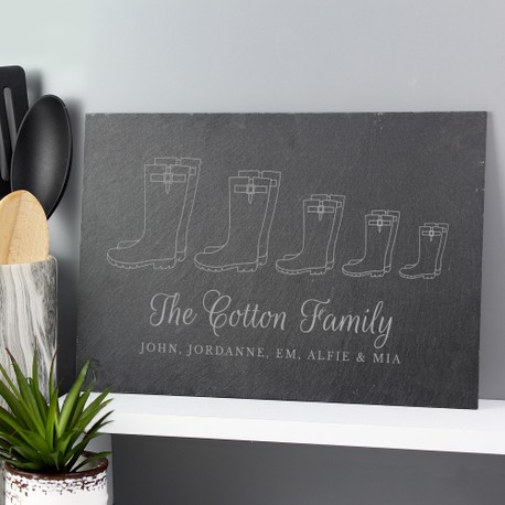 Personalised Welly Boot "Family of Five" Slate Placemats - Set of 6
