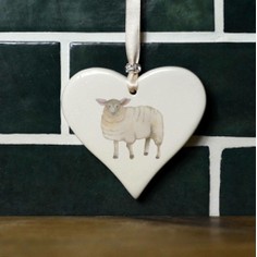 Sheep Hanging Ceramic Heart