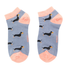 Ladies Blue Dachshund Trainer Socks