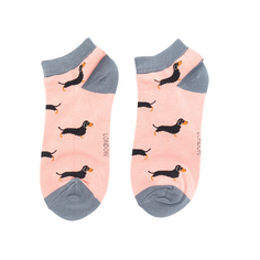 Ladies Dusky Pink Dachshund Trainer Socks