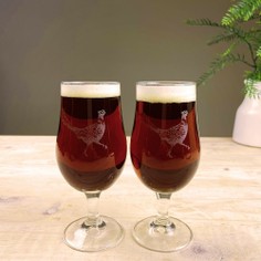 The Just Slate Company Set of 2 Engraved Pheasant Craft Beer Glasses