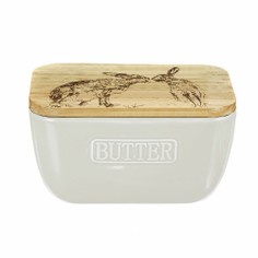 Kissing Hare Oak and Ceramic Butter Dish
