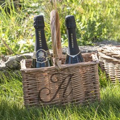 Wicker Double Bottle Carrier with Personalised Initial