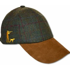 Shooter with Lab Olive Green Tweed Leather Peak Cap