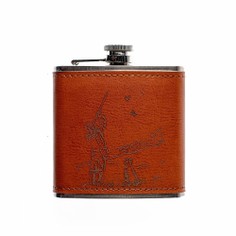 The Just Slate Company Shooting Engraved Leather Wrapped Hip Flask