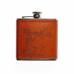 The Just Slate Company Fishing Engraved Leather Wrapped Hip Flask