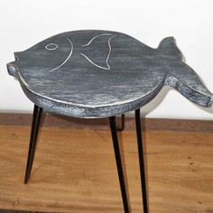 Wooden Fish Design Plant Stand - Greywash