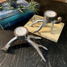 Culinary Concepts Pair of Silver Antler Tealight Candle Holders