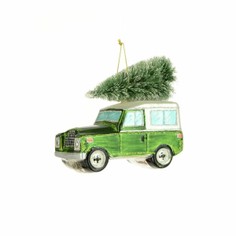 Green Land Rover with Christmas Tree Hanging Bauble
