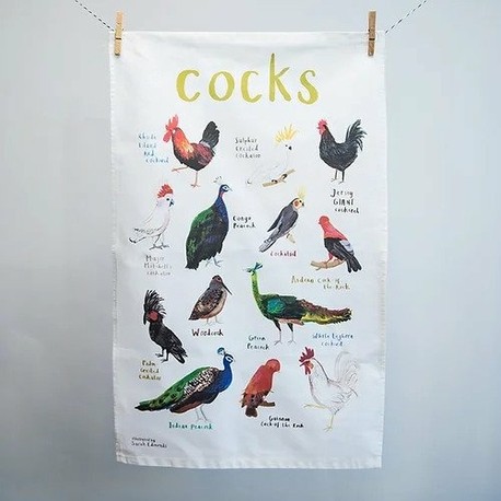 Sarah Edmonds Cocks Birds Cotton Tea Towel