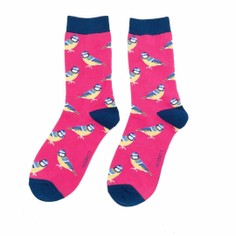 Ladies Blue Tits Socks - Hot Pink