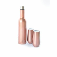 Rose Gold Stainless Steel Champagne Flute and Insulated Travel Bottle Set