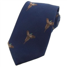 Soprano Flying Pheasants On Blue Ground Country Silk Tie