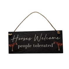 Hanging "Horse Welcome People Tolerated" Wooden Horse Plaque