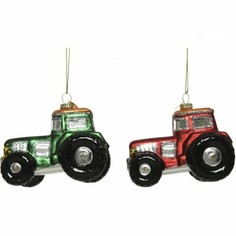 Hanging Glass Tractors Christmas Decoration