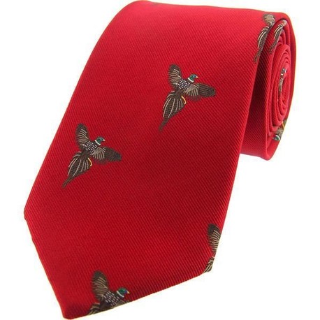 Soprano Red Flying Pheasant Luxury Woven Silk Tie