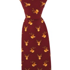 Soprano Wine Red Silk Country Tie with Stag Head Design
