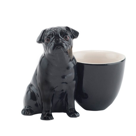 Quail Ceramics Black Pug with Egg Cup