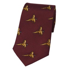 Soprano Wine Red Silk Country Tie With Small Flying Pheasant Design
