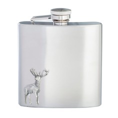 English Pewter 6oz Stainless Steel Stag Hip Flask