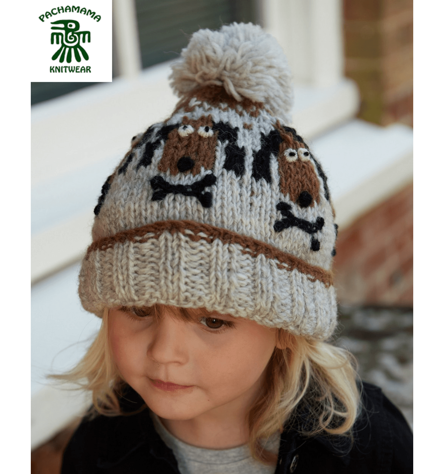 Pachamama Women's Wool Bobble Beanie Hat Fleece Lined Hand-knitted Fox Multicolored One-Size Handmade Extra Warm Fair Trade, Brown, Green, Grey, Oatmeal, one size/M, green