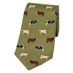 Cow Breeds Green Silk Tie