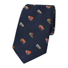 Soprano Navy Woven Silk Country Tie with Fly Fishing Hook Design