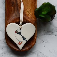 Puffin Ceramic Hanging Heart