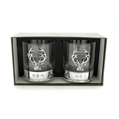 Pair of Stag Pewter Whisky Glasses