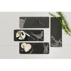 The Just Slate Company 4 Mini Slate Cheese Boards and Knife Set - Country Animals