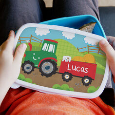 Personalised Name Tractor Blue Kids Lunch Box