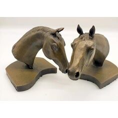 Small Pair Horse Heads Bronze Resin Sculpture