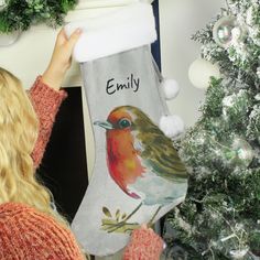 Personalised Robin Silver Grey Stocking alternative