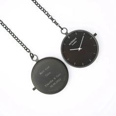 Modern Pocket Watch – Black Finish, Modern Personalised Text Engraving