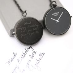 Modern Pocket Watch – Black Finish, Handwriting Engraving