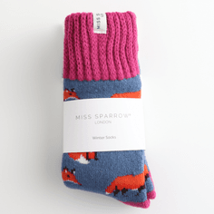 Miss Sparrow Foxes Winter Socks Denim alternative