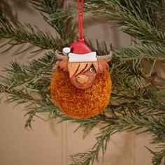 Pom Pom Highland Cow with Santa Hat Christmas Bauble alternative
