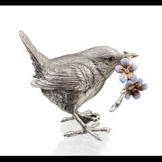 Richard Cooper Wren with Forget-me-Nots - Stainless Steel Sculpture
