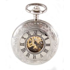 Silver Patterned Half Hunter Mechanical Pocket Watch