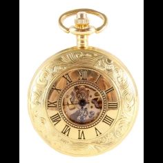 Gold Patterned Half Hunter Mechanical Pocket Watch alternative