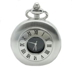 Silver &amp; Black Quartz Half Hunter Pocket Watch alternative