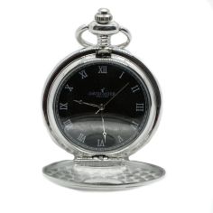Silver &amp; Black Quartz Half Hunter Pocket Watch