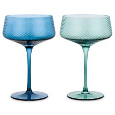 Twist Champagne Coupe Glasses - Set of 2 Blue/Green