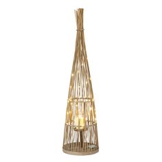 Large Conical Wicker Lantern With Glass Holder & LED Lights alternative